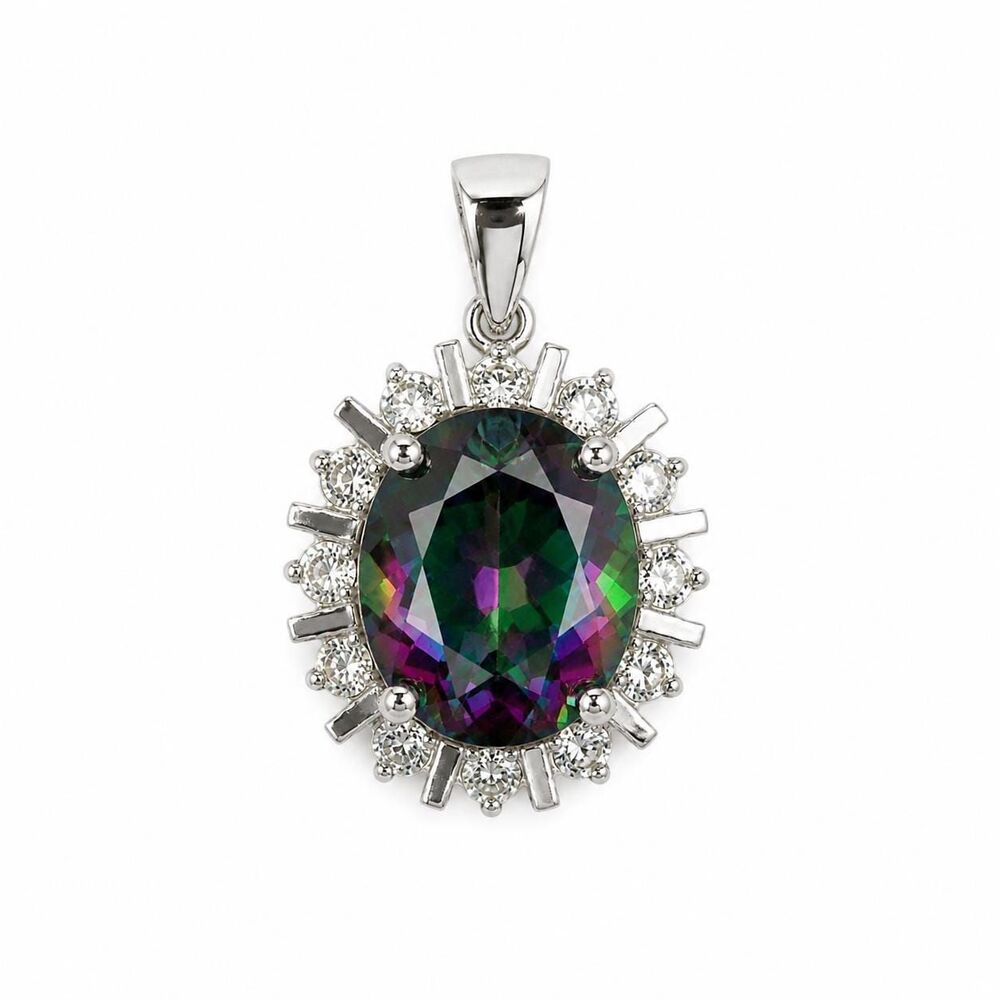 Mystic Topaz Oval Pendant 4.95ct TW 11x9mm Sterling Silver